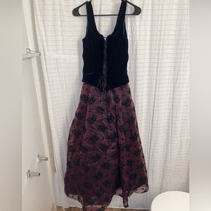 Vintage Dollar Maxi Dress Small Whimsigoth Floral Velvet Corset Zip Ren Faire